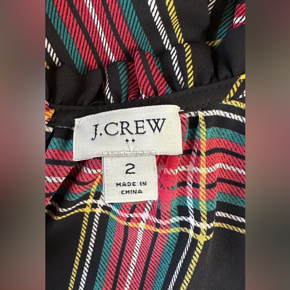 J Crew Black Red Tartan Plaid Ruffle Neck Peasant Midi Christmas Dress Size: 2 - Picture 8 of 10